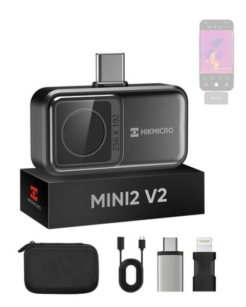 HIKMICRO Mini2 V2 サーモグラフィー サーマルカメラ、スマホ用 iOS/Android対応、256x192赤外線解像度、SuperIR、ビデオ録画、25Hz、付属品(延長ケーブル/アダプター*2)