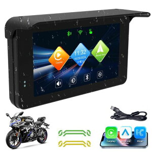 LYANGET �o�C�N �i�r �o�C�N �f�B�X�v���C�I�[�f�B�I ���C�����XCarPlay & Android Auto &Hicar 5�C���`IPS�^�b�`�X�N���[�� �o�C�N�p �|�[�^�u���i�r �o�C�N�o�C�̃i�r�Q�[�V�������u IP67�S�̖h��
