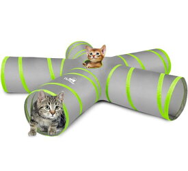 キャットトンネルPawaboo猫用5道猫トンネルスパイラルキャットトンネル1穴付き折りたたみ式猫遊宅おもちゃGray&Green