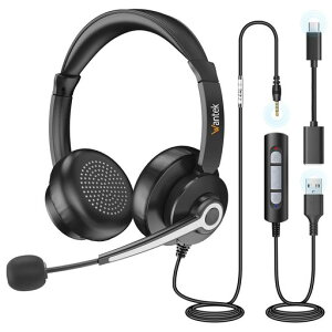 Wantek �w�b�h�Z�b�gUSB/TypeC/3.5mm ���� �m�C�Y�L�����Z�����O�}�C�N�t�� �L���w�b�h�Z�b�g Skype�AWeb��c�A�{�C�X�`���b�g�A�����[�g���[�N�A�e�����[�N�A�ݑ�Ζ��ɓK�p����� �v�� �r�W�l�c