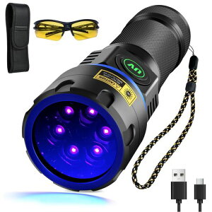 DARKBEAMUV�����d��365nm�u���b�N���C�g6xLED�u���b�N���C�g�[�d�����O�������d��USB-C���͂�60W�E�b�h�����v��Ό��o��y�b�g�����A�E�����K���X��Ύ����d��