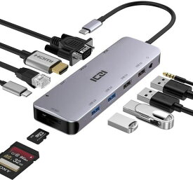 ICZI USB C ハブ 11-IN-1 TYPE C ハブ HDMI 変換アダプタ ドッキングステーション【4K HDMI/VGA/4つ*USB-A/PD 100W/ 1GBPS LAN イーサネット/3.5MMオーディオ/