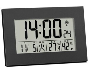 置き時計目覚まし時計電波時計温度湿度計デジタル掛け時計カレンダー日付・曜日表示寝室・卓上用単4形電池対応本体サイズ:13.1x8.8x2cm(ブラック)
