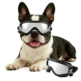 PETLESO犬用サングラス、小型犬用ゴーグル、UV400 紫外線カットペットサングラス、柔らかく調節可能、防風アウトドア用目の保護、サイクリング・ハイキング・ビーチに最適、シルバー M