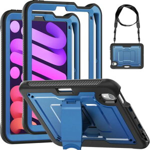 Miimall�Ή�iPadMini7(A17Pro2024)/Mini6(8.3�C���`2021)�p�P�[�X���u���X�^���h�ϏՌ��y�����[�V�����_�[�X�g���b�v�t���A�C�p�b�h�~�j��76�����p�J�o�[TPU�t���[�����R����