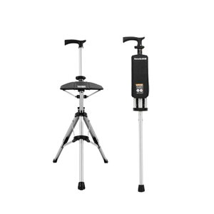 杖ステッキチェア折りたたみ椅子耐荷重120kgワンタッチで変わり軽量折り簡単組立不要三脚高さ84cmアルミニウムハイキングアウトドア行列登山散歩お釣りお年寄り敬老の日誕生日(ブラック)