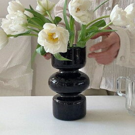 GULAYI花瓶 一輪挿しガラスフラワーベース 花器 ガラス花瓶 おしゃれ 北欧 透明 ガラスベース ガラスボトル アレンジ インテリア雑貨 インテリア飾り (ブラック-19CM)