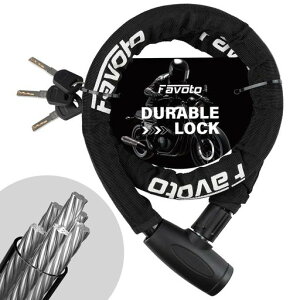 Favotoバイクロックチェーンロック【鍵3本付き軽量0.7KG3層構造】極太デザイン高靭性PVCコート高強度強化された鋼線バイク盗難防止頑丈安定耐久オートバイEバイク自転車クロスバイクなど…