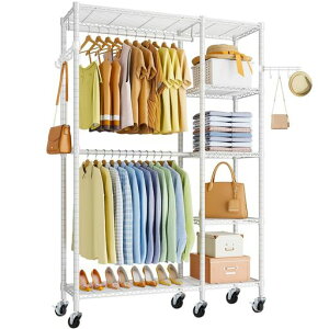 Goodraioハンガーラック頑丈2段大容量洋服ラック耐荷重260kgワードローブ2段クローゼット洋服掛け省スペース&キャスター付きおしゃれ高さ調節可能防サビ加工衣類収納組み立て簡単家庭用…