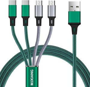 MJXIANG�}���`�[�d�P�[�u��[3A1.2M2�p�b�N]�i�C�����҂�4in1USB�^�C�vC/�}�C�N��USB�R�l�N�^2�t�������[�d�R�[�hiPhone171615�V���[�Y�AGoogle�ASamsung