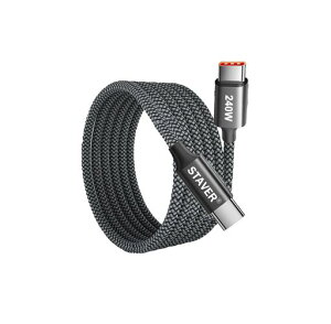 STAVER USB-C�P�[�u�� 240W�����[�d 2M 1�{�Z�b�g IPHONE 16/15/PRO/PLUS/PRO MAX�AIPAD MINI�AMACBOOK�AGALAXY S23�Ȃ�USB-C�Ή��@��ɍœK (2M 240W)
