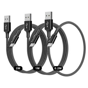 USB C �P�[�u�� 3�{�Z�b�g(0.2m+1m+2m) ���ϋv �i�C�����҂� �}���[�d&�f�[�^�]���Ή� USB-A to USB-C �X�}�z�E�^�u���b�g�ECarPlay�ȂǑΉ��u�f���o�͔�Ή� �viPhone 17/16/15�V���[�Y�AiPad