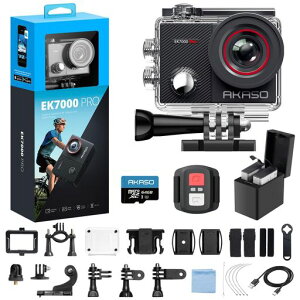 AKASO EK7000 Pro + 64GB�������J�[�h 4K �A�N�V�����J���� 2000����f �^�b�`�p�l���� Type-C�O���}�C�N�Ή� ��u���␳ WIFI���� �L�p�����Y 40m�h�� �����J���� HDMI�o�� �X�|�[�c �����R���t��