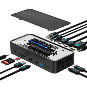 WAVLINK USB C�h�b�L���O�X�e�[�V�����A12-In-1�^�C�vC�h�b�N�� 10GbpsM.2 PCIe/SATA SSD�G���N���[�W���[�A�g���v���f�B�X�v���C�h�b�N�A100W PD�Ή��A4K@60Hz HDMI/DP�AUSB C/USB-A