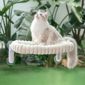 GUUSIIHOMEねこベッド猫ハンモックネコハンモック猫ベッド吸盤式窓用猫ハンモックふわふわ折り畳み可能2025新型(ホワイト(クッション)M)
