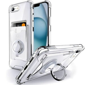 Rockaway �݊��� iPhone 16e ��4�� SE4�p �P�[�X �J�[�h���[ �w�ʃ|�P�b�g �����O�t�� �X�^���h�@�\ �ϏՌ� ���� TPU �X�}�z�P�[�X 6.1�C���` �A�C�t�H��16E �p�J�o�[ - �N���A