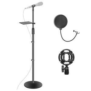 OUKMIC�}�C�N�X�^���h 86~190cm���߉\�ȃJ���I�P �t���A�}�C�N�X�^���h ���O���\�� �V���b�N�}�E���g�A�|�b�v�t�B���^�[�A�d���~�`�x�[�X�A�P�[�u���N���b�v�A�o�����^�}�C�N�N���b�c