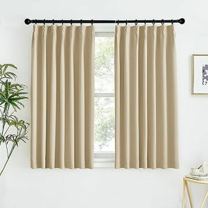 PONYDANCE一級遮光カーテン小窓防音1級保温厚手断熱省エネおしゃれ冷暖房の効率アップUVカット部屋寝室ホーム飾り幅100cm丈150cm2枚セットベージュ