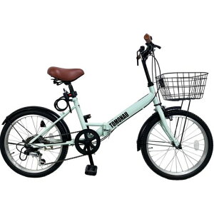 TOMONAU折り畳み自転車折りたたみ自転車20インチシマノ6段変速カゴワイヤー錠ライト付き通勤通学街乗前後泥除け装備ハンドルの高さ調節できる小径車ミニベロ(ミントグリーン)
