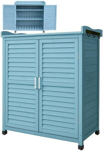 EastEamily物置屋外収納庫木製幅87*奥行き45*高さ92cm両開きマグネットドア収納キャビネット防水屋根棚板可動ガーデンツール収納棚パティオ家具フック付きベランダ庭ガレージ倉庫に最適日…