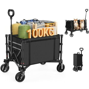 Raynesysキャリーワゴンアウトドアワゴン耐荷重100kg大容量120Lキャンプカートワンタッチ収束折り畳み式自立収納静音キャンプ/砂浜/釣り/引越し/買い物/ゴミ出し収納カバー付きBlack