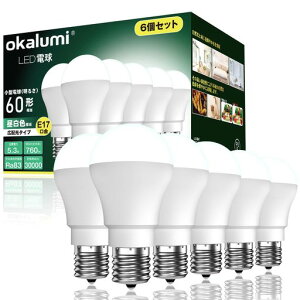 okalumi LED�d�� E17���� 60W�`���� �����F 5000k 760lm �~�j�N���v�g���E�~�j�����v�`�d�� �L�z�� �f�M�ގ{�H���Ή� �����Ή� ���`�d���^�C�v �����s�� 6�Z�b�g