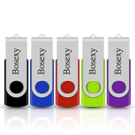BOSEXY 32GB USB フラッシュドライブ 5点 USBメモリ 回転式 セット販売 メモリスティック ペンドライブ LEDインジケーター付き ミックスカラー ブラック/ブルー/レッド/グリーン/パープル (5点 各32GB)