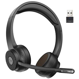 EKSA業務用ワイヤレスヘッドセットBluetoothヘッドセットUSBドングル付属通話ノイズリダクション単一指向性マイク搭載オフィス用ヘッドセット150g超軽量最大45時間使用ハンズフリー通話web…