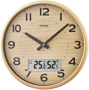 MAG(マグ)掛け時計壁掛け時計電波時計アナログ温度計湿度計温湿度計おしゃれかわいいインテリア北欧木目調ウッディ直径35.5cm夜間秒針停止ナチュラルゴーフルW-776N-Zノア精密