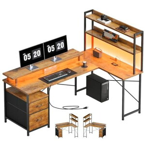 Maihaill字デスク机pcデスクdesk?子パソコンデスクコンパクト家具table学習机引き出し付き上収納棚付きワークデスク幅120*奥行80cmピンテージ+ピンテージ