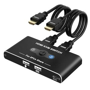 USB�ؑ֊�KVM�X�C�b�`HDMI2����1�o�̓p�\�R��2�䃂�j�^�[1��؂�ւ��p�\�R��2��L�[�{�[�h/�}�E�X/�f�B�X�v���C1�䋤�L�ł���؂�ւ���4K@60Hz�f���o�̓|�[�g�ɑ}�������̊ȒP�ڑ�HDMI�ؑցc