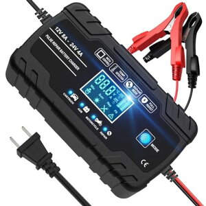 Seimituseizou12Vと24V用鉛蓄バッテリー充電器パルス充電器全自動バッテリーチャージャーメンテナンス充電修復充電機1.5A/4A/8A充電電流LCD表示車/バイク/トラックなどに適用日本語説明書