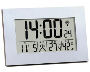 置き時計目覚まし時計電波時計温度湿度計デジタル掛け時計カレンダー日付・曜日表示寝室・卓上用単4形電池対応本体サイズ:13.1x8.8x2cm(シルバー)
