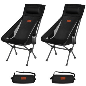 DesertFoxアウトドアチェア折りたたみ枕付き超軽量2個セット【独自開発のカップホルダー】【耐荷重150kg】キャンプ椅子コンパクトイスハイバック椅子収納袋付属お釣り登山携帯便利2088(黒…