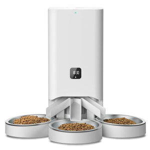 【2023最新改良】多頭飼いに向け自動給餌器猫中小型犬用6L大容量3個のステンレス製トレイ付き清潔便利2WAY給電タイマー式定時定量1日6食録音可手動給餌可360°Cフードの新鮮を保ってくれ…