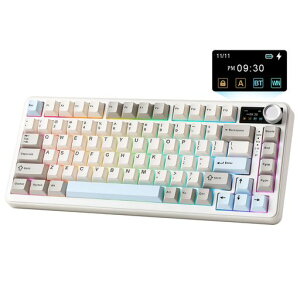 YUNZII B75 PRO MAX QMK/VIA ���C�����X���J�j�J���L�[�{�[�h 75%�p��z�� �f�B�X�v���C�ƃm�u�t�� �z�b�g�X���b�v�\ �K�X�P�b�g�\�� �����ς݃X�C�b�` 3���[�h�ڑ� (Bluetooth/Type-C/2.4G)