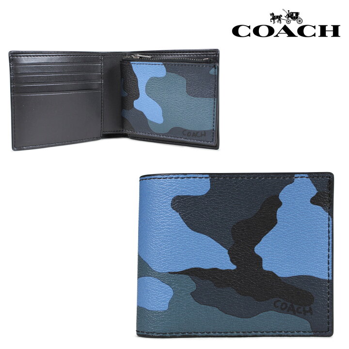 楽天市場 Coach コーチ 財布 二つ折り メンズ レザー ブルーカモ F シュガーオンラインショップ