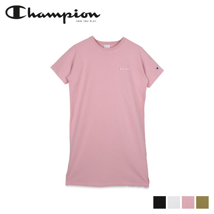 楽天市場 最大1000円offクーポン Champion チャンピオン ワンピース 半袖 Tシャツワンピース レディース Onepiece Dress ブラック ホワイト カーキ オフ ピンク 黒 白 Cw S304 シュガーオンラインショップ