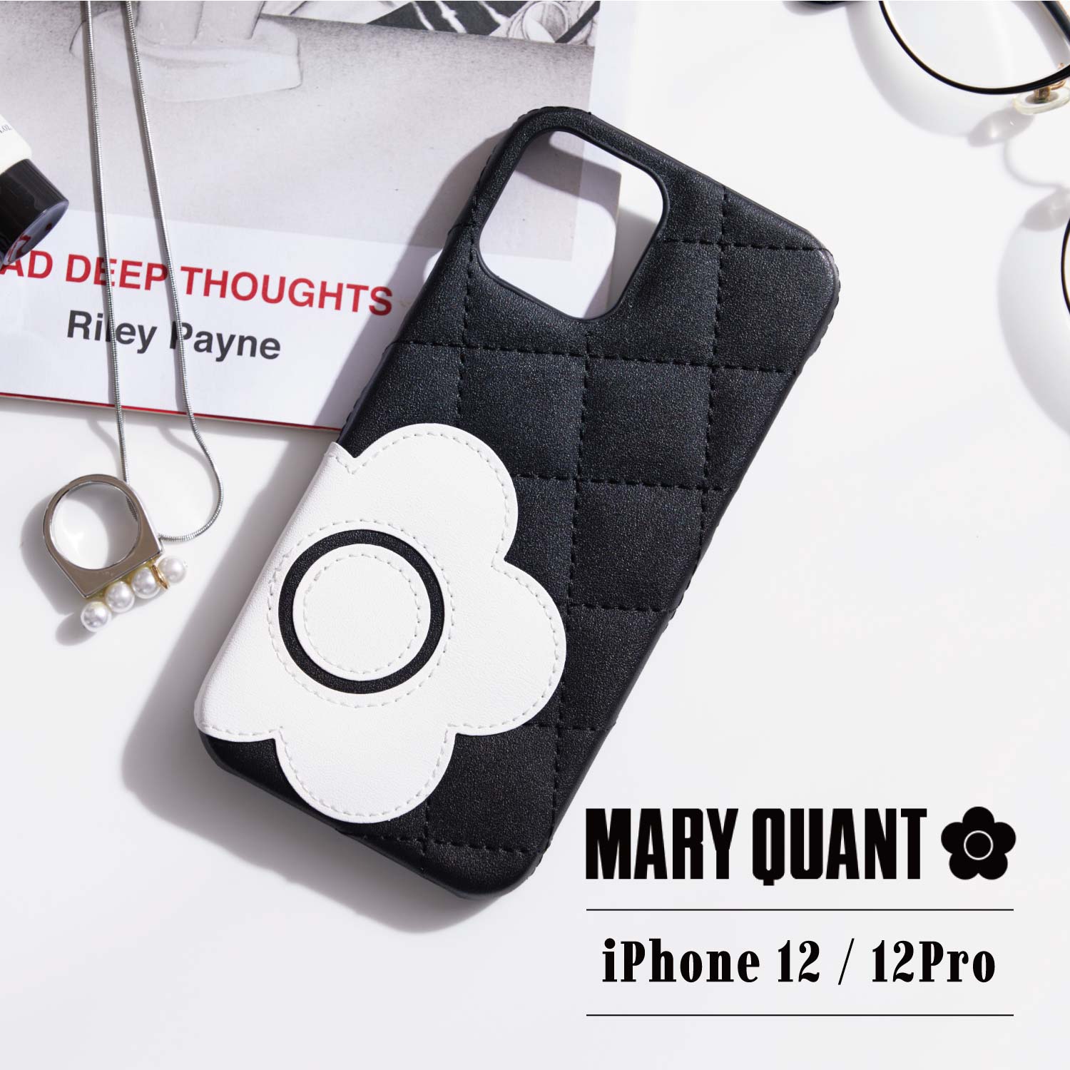 マリークヮント MARY QUANT マリークワント iPhone12 12 Pro ケース スマホ 携帯 かわいい おしゃれ スマホケース  レディース マリクワ PU QUILT LEATHER BACK CASE ブラック ベージュ 黒 IP12-MQ03 期間限定の激安セール