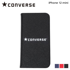 CONVERSE �R���o�[�X iPhone12 mini �X�}�z�P�[�X �����Y ���f�B�[�X �蒠�^ �g�� �A�C�t�H�� LOGO PU LEATHER BOOK TYPE CASE �u���b�N ���b�h �u���[ �� �y���[���ցz ��̓�