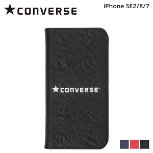 CONVERSE Ro[X iPhone SE2 8 7 X}zP[X Y fB[X 蒠^ g ACtH LOGO PU LEATHER BOOK TYPE CASE ubN bh u[  y[ցz