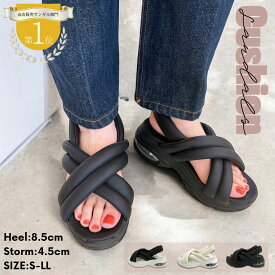 【40%クーポン!!ポイント10倍!!】11/11-12 32時間限定クーポン配布!!【送料無料】サンダル レディース 厚底 かわいい おしゃれ 人気 痛くない エアー クッション ストラップ スポーツサンダル クロス パフィー 歩きやすい 疲れない きれいめ 柔らかい 軽量 ブラック