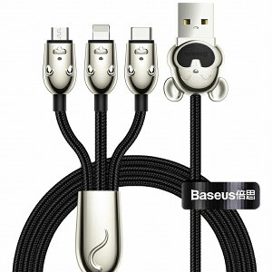 Baseus Three Little Mouse 3in1 �[�d�P�[�u�� USB-A to Lightning+Type-C+Micro USB 3.5A 1.2m �u���b�N CAMLT-MU01 �[�d�P�[�u�� 3in1 Lightning Type-C Micro USB �����[�d ���킢�� �˂��� �}�E�X �����[�d iPhone Android �x�[�X