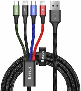 Baseus Rapid Series 4in1 �[�d�P�[�u�� USB-A to 2×Lightning+Type-C+Micro USB 3.5A 1.2m CA1T4-A01 �i�C�����҂� �}���`�J���[ �����[�d ���@�\ Lightning Type-C Micro US 4��� �x�[�X�A�X
