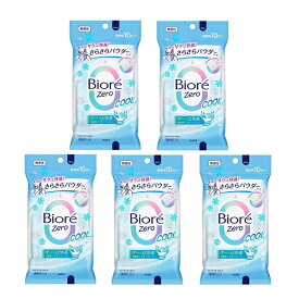 【5セット】 ビオレ Zero さらさらパウダーシート クール 無香性 10枚入り 拭き取りシート 厚手 汗 すっきり さっぱり ドライ ひんやり 冷感 メントール 脇 通勤 通学 学生 臭い 夏 持ち運び デオドラント 携帯 運動 スポーツ レジャー アウトドア Biore 花王