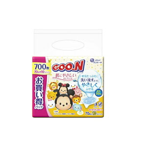 【マラソン中 P5倍】 グーン 肌にやさしいおしりふき 70枚 詰替え 10個パック ベビー用品 ボディシート 赤ちゃん 乳幼児 ウェットシート お尻拭き 詰め替え 厚手タイプ 無香料 エリエール GOON