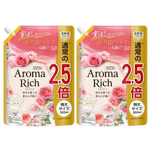 【マラソン中 P5倍】 【2セット】ソフラン アロマリッチ ダイアナ つめかえ用特大 950ml詰替え 柔軟剤 Diana 天然ロマオイル 部屋干し 洗濯 洗剤 防臭 ニオイ LION ライオン