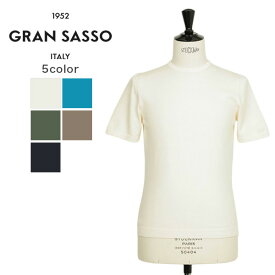 【24春夏 新色追加！】Gran Sasso グランサッソ ニット Tシャツ ハイゲージ コットン エジプト綿 クルーネック プルオーバー 半袖 58138 18120 598 ネイビー 410 ライトグリーン