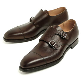 CROCKETT＆JONES クロケット＆ジョーンズ ロウンズ LOWNDES ダブルモンク ラバーソール セミスクエアトゥ カーフ レザー グレイン PEBBLE GRAIN DARK BROWN ダークブラウン