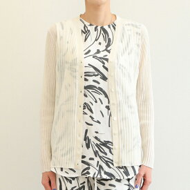 SACRA サクラ レディース カーディガン ニット リブ コットン シルク FINE TWIST CO/SI RIB CARDIGAN 123231081 CHARCOAL / チャコール OFF WHITE / オフホワイト